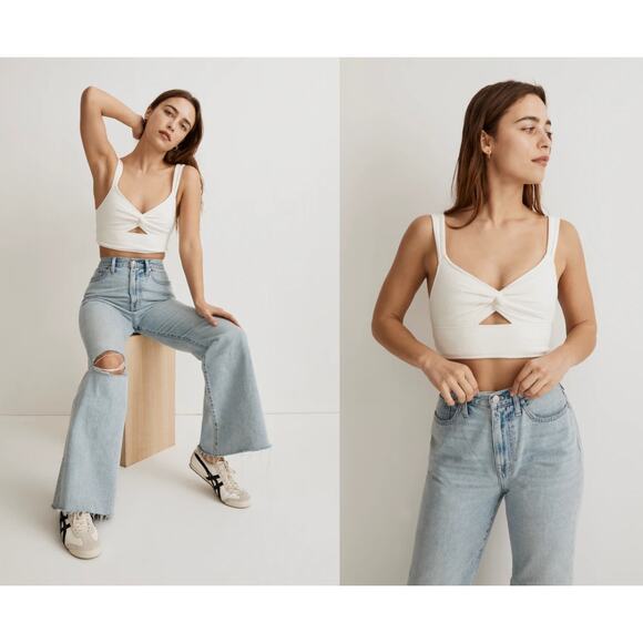 Madewell Tops - Madewell | NWT | Cutout Knot-Front Crop Tank Top | Lighthouse Cream | Sz XXS